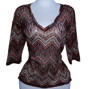 y2k chevron micromesh sheer fairy festival 3/4 sleeve top western boho grunge